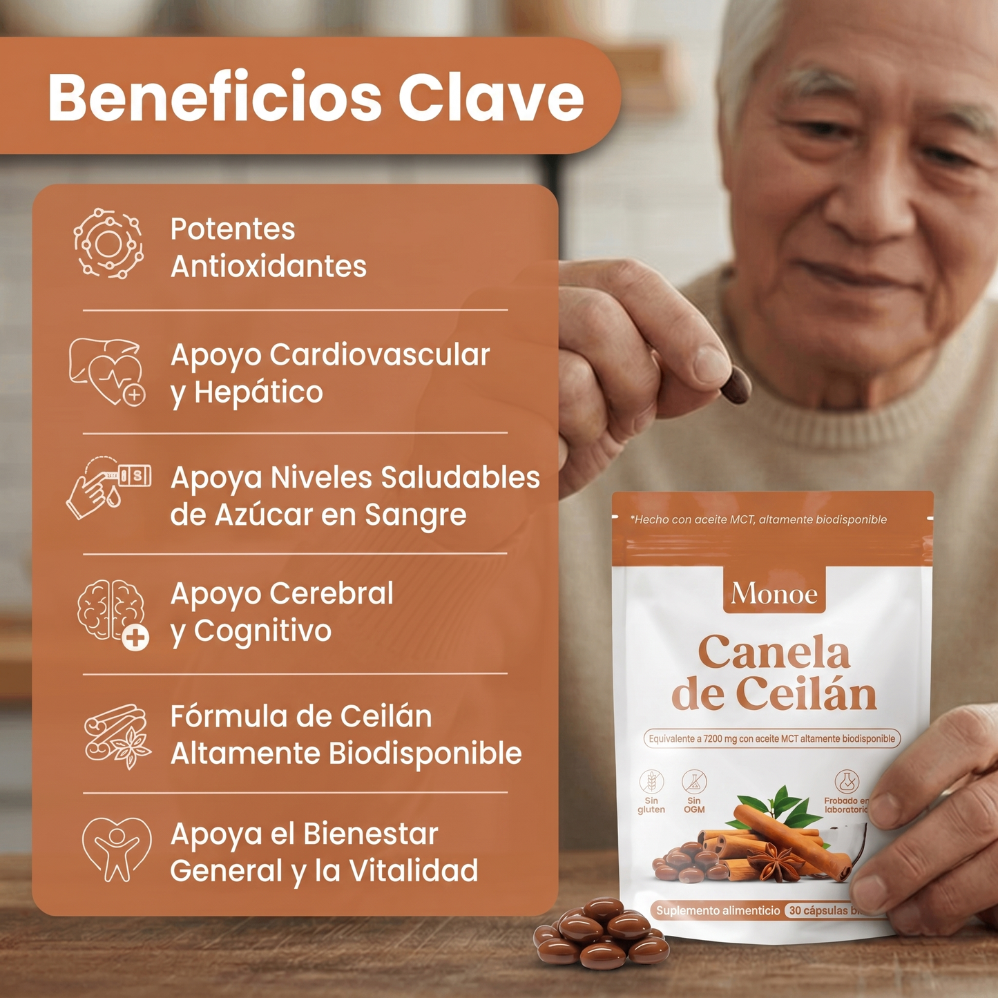 Canela de Ceilán 7200mg equivalente con aceite MCT